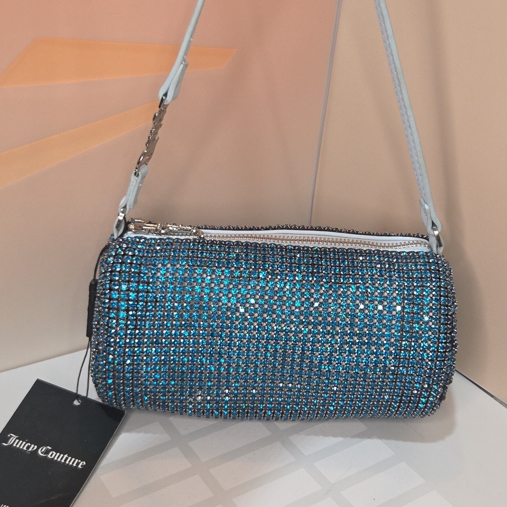 💙▪️Juicy Couture▪️ Blue UK Crystal-Embellished Melanie Barrel Shoulder Bag